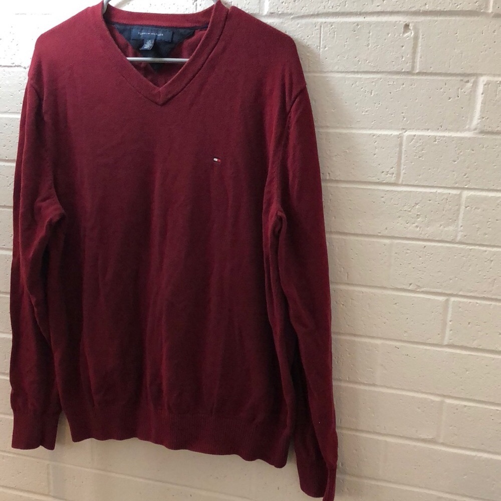 Tommy Hilfiger Burgundy V-Neck Sweater Sz. L (Eclectic Grandpa, Dark Academia)